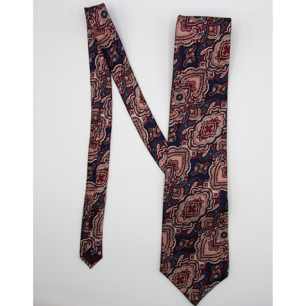 The Kensington Collection Mens Silk Tie Navy Blue Red Paisley Medallion Silk Tie - Picture 4 of 5